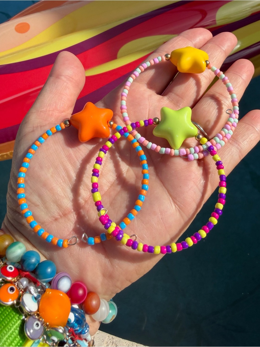Colorful Beaded Hoop bracelet with Star Charms